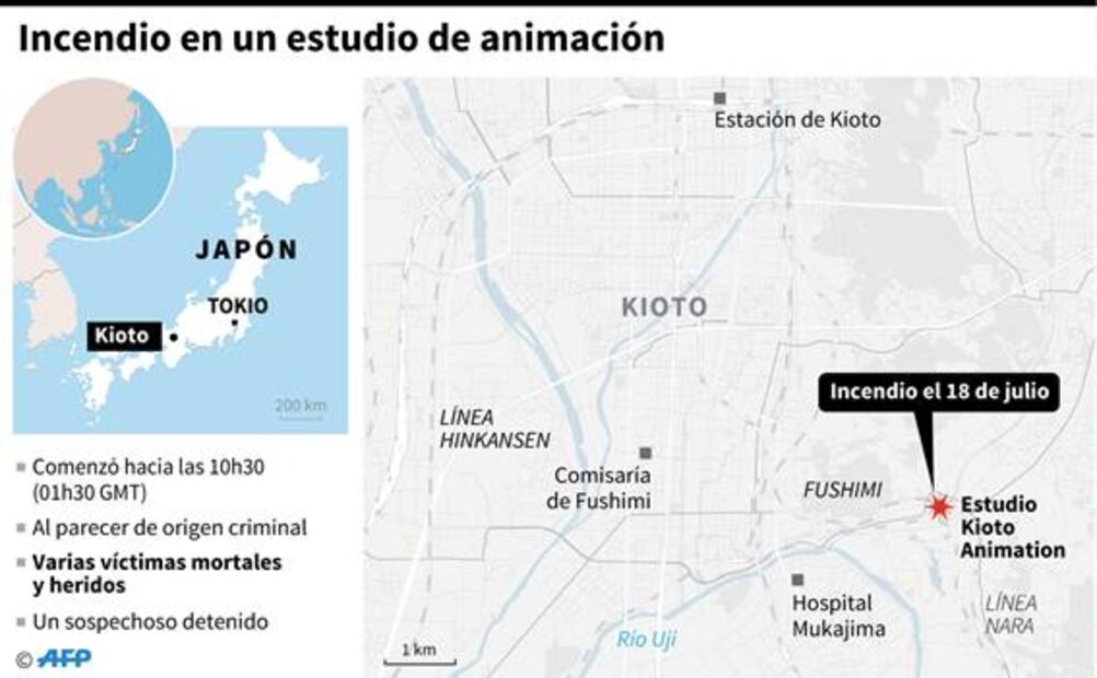 Aumenta a 33 los muertos por incendio en estudios de animación Kyoto, en Japón