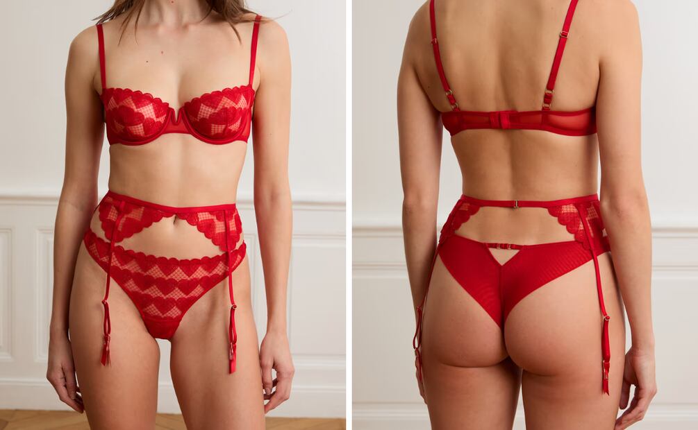 Encaje rojo, ligueros y transparencias que celebran la sensualidad clásica. Etam reinterpreta el rojo pasión con un diseño delicado y favorecedor.  Foto: Etam