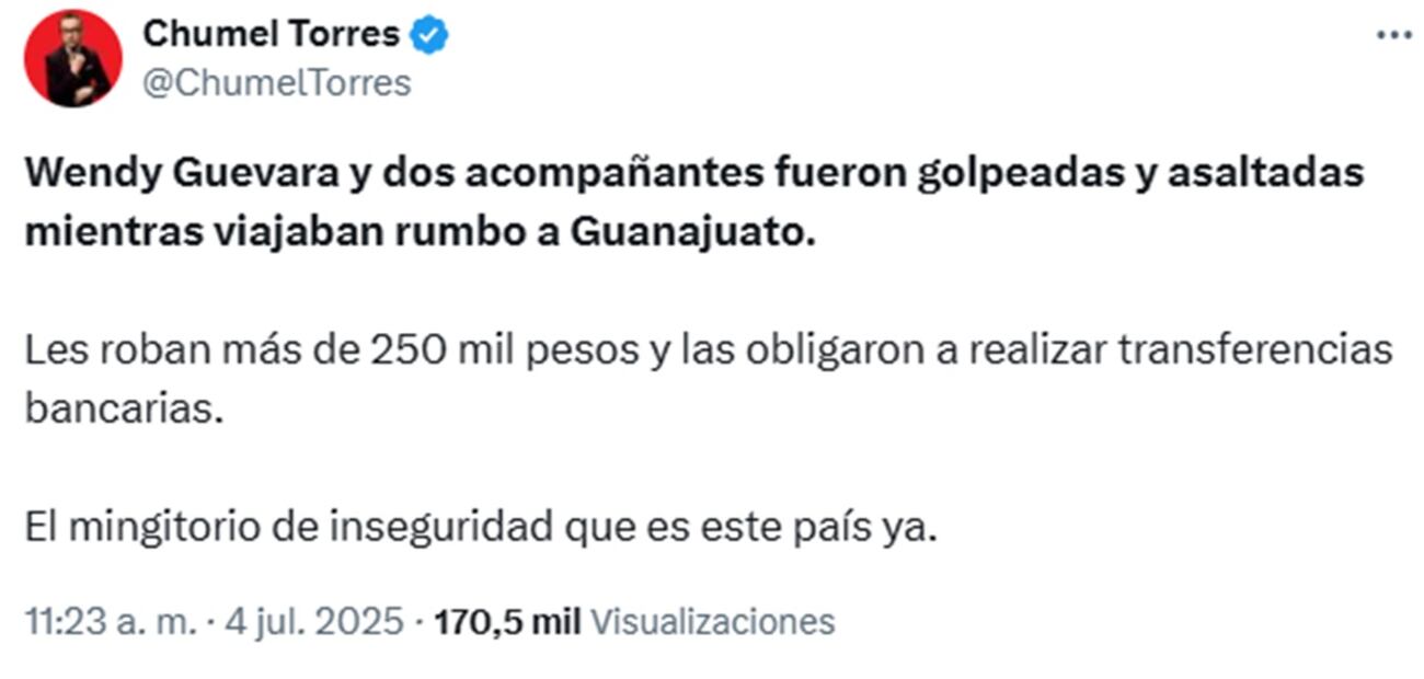 El influencer Chumel Torres recalcó el problema de la inseguridad en el país. Foto: Captura de pantalla