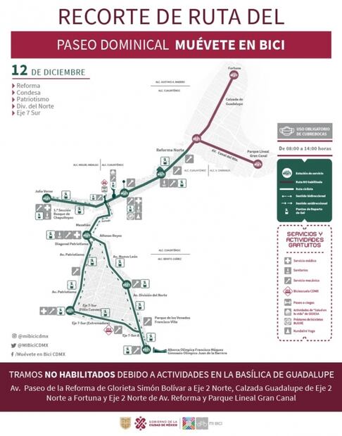 Muévete en Bici recorta ruta de paseo dominical por festejos a la Virgen de Guadalupe