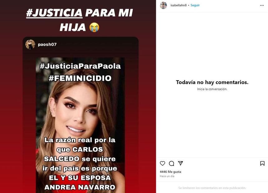 . A través de una publicación en Instagram, María Isabel ha señalado a su hijo y a su nuera.
Foto: Captura de pantalla
