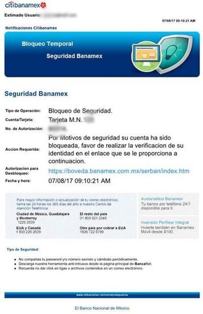 Alertan sobre difusión de correo falso de Citibanamex