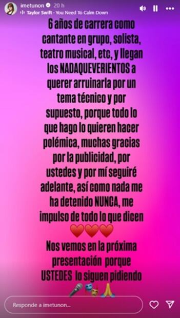 Este fue el mensaje con el que la joven respondió a sus detractores. Foto: Captura de pantalla.