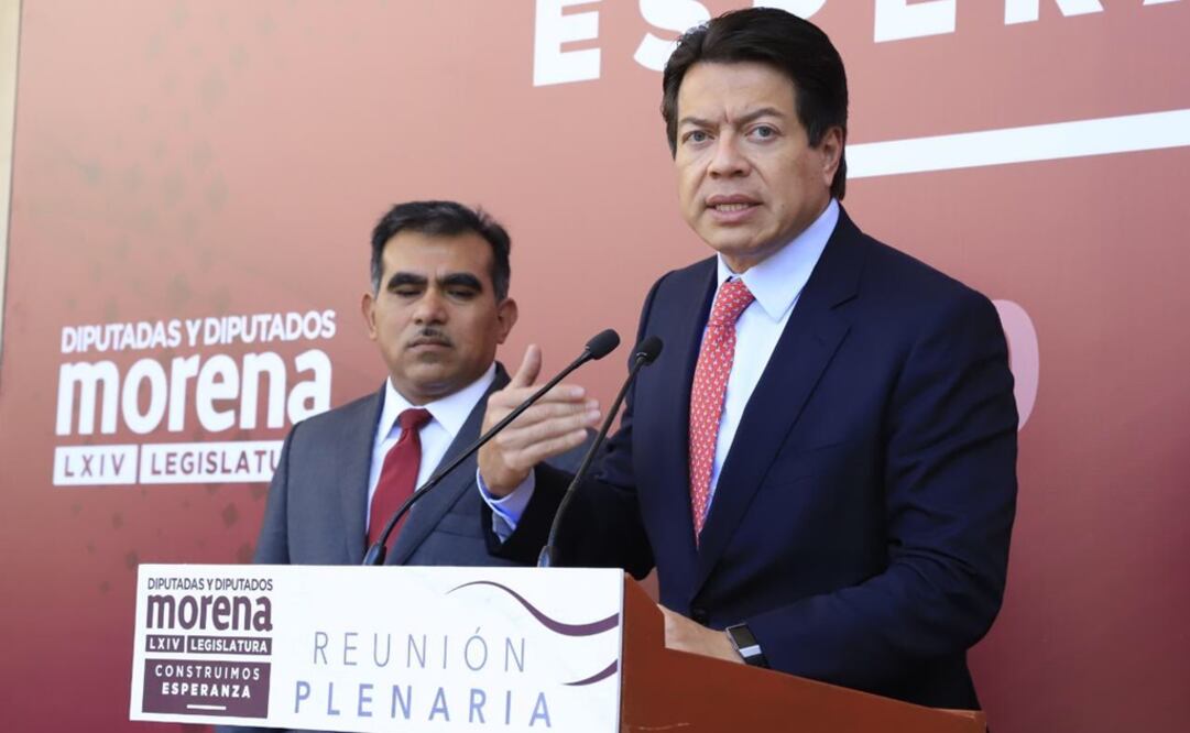 Mario Delgado, coordinador de los diputados federales de Morena, en su participación de la reunión plenaria de su partido (Tomada de Twitter @mario_delgado)