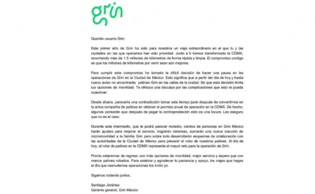 Grin dejará de operar en la CDMX por robo a sus scooters