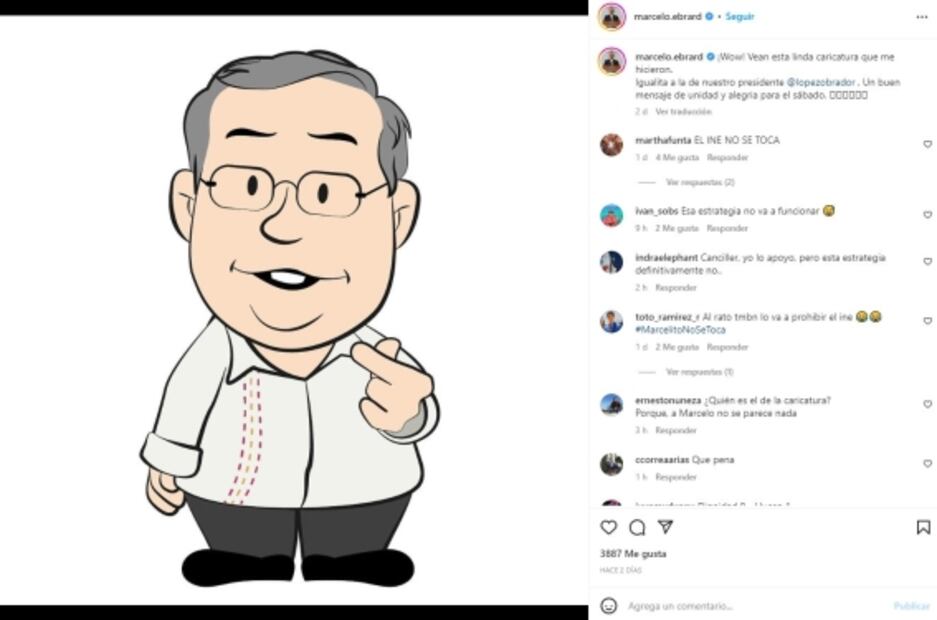 Orgulloso, Marcelo Ebrard presume caricatura idéntica a la de AMLO en Instagram 