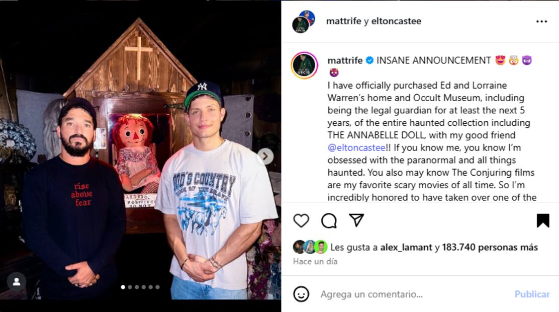 El comediante reveló la adquisición de la casa y museo Warren en su cuenta de Instagram. Foto: Captura de pantalla