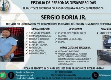 Reportan desaparición en Piedras Negras de ciudadano estadounidense, hijo de un exdiputado del PAN en Coahuila