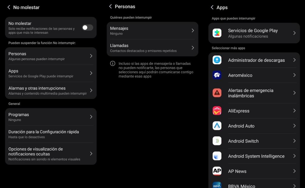 Modo "No molestar" en el celular. Imagen: captura de pantalla