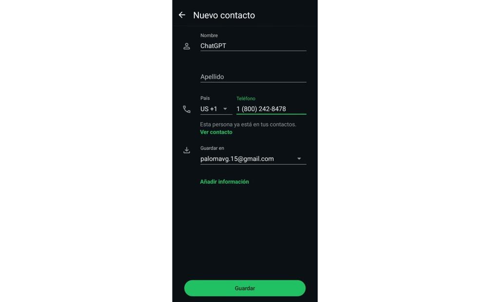 Hablar con ChatGPT por mensajes de voz en WhatsApp. Imagen: captura de pantalla