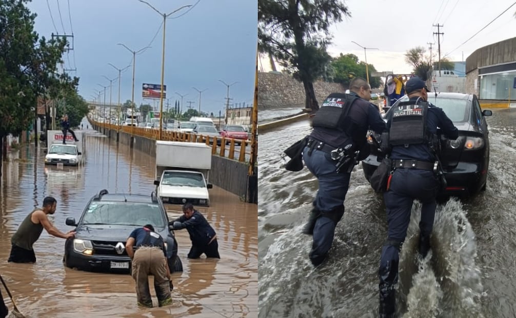 De igual forma, agentes de la policía estatal apoyó en las inundaciones derivadas de la lluvia. Fotos: Especiales
