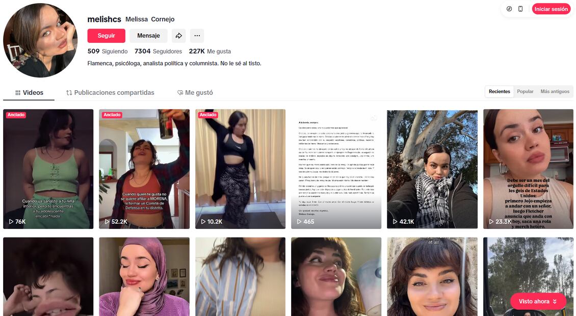 Perfil de tiktok de Melissa Cornejo. Foto: Tiktok