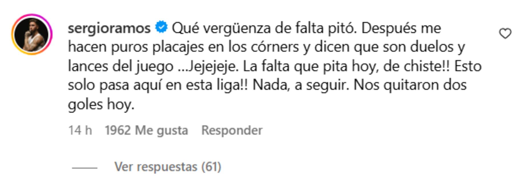 Comentario de Sergio Ramos en contra del arbitraje / Foto: Especial