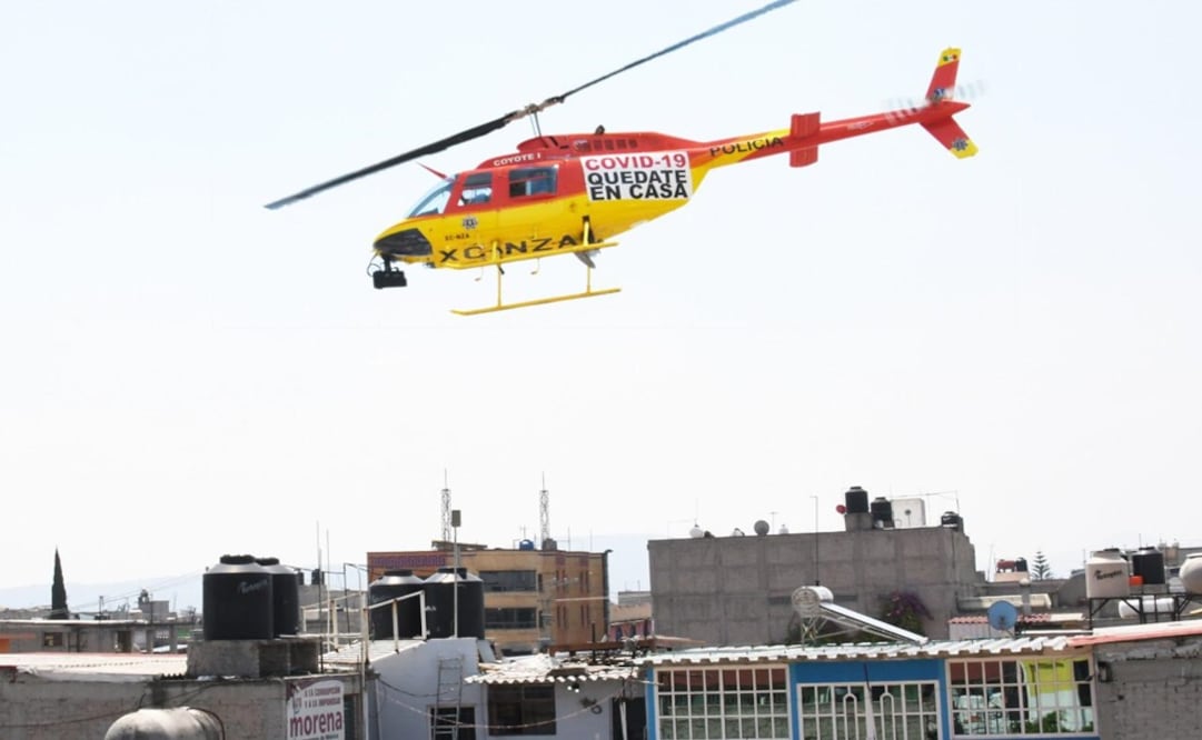 Con el helicóptero Coyote 1 el ayuntamiento reforzó el perifoneo para pedirle a la población quedarse en casa Foto: archivo/EL UNIVERSAL