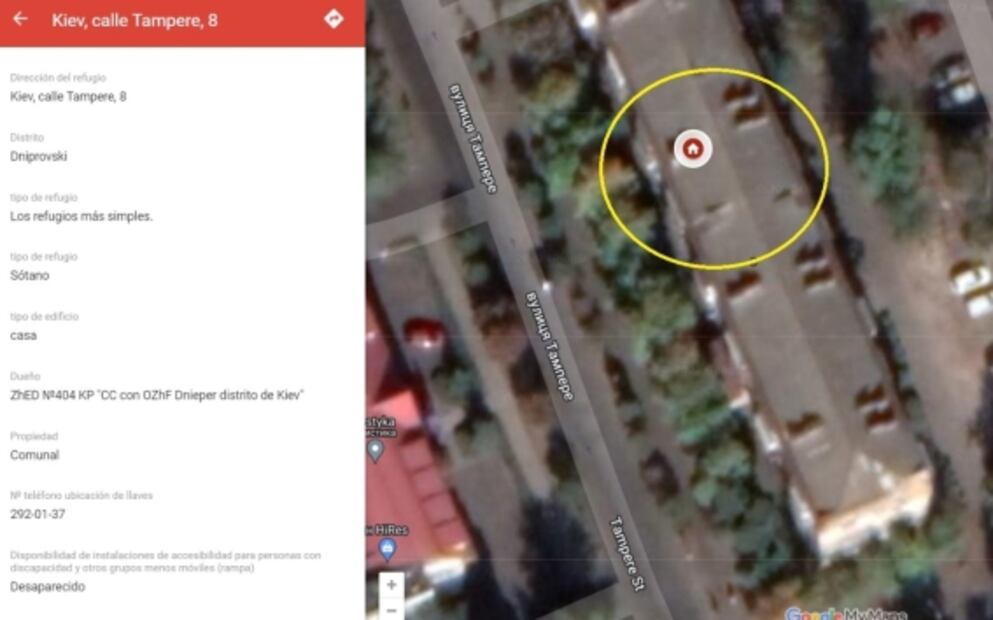 Ucrania difunde refugios en Google Maps