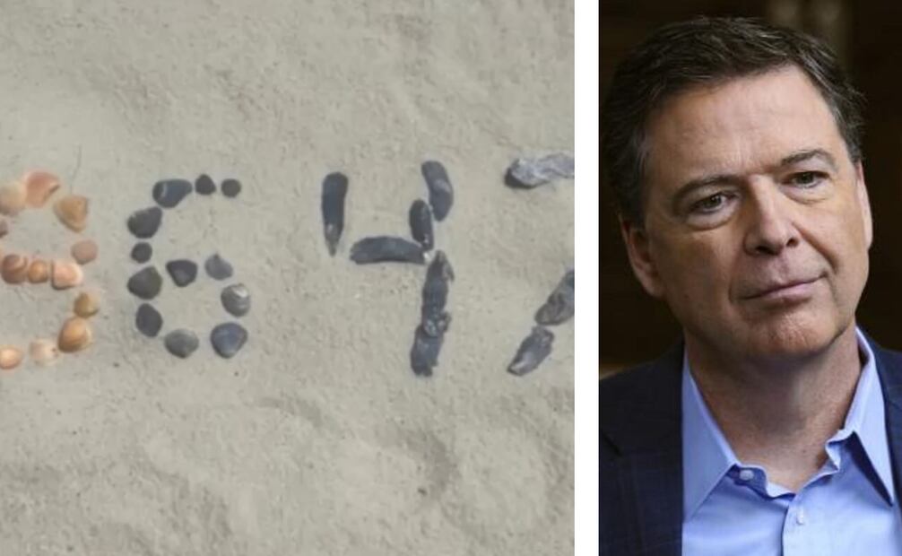James Comey junto a un supuesto mensaje que exhorta al asesinato de Donald Trump. (15/05/25) Fotos: Captura de pantalla y Archivo
