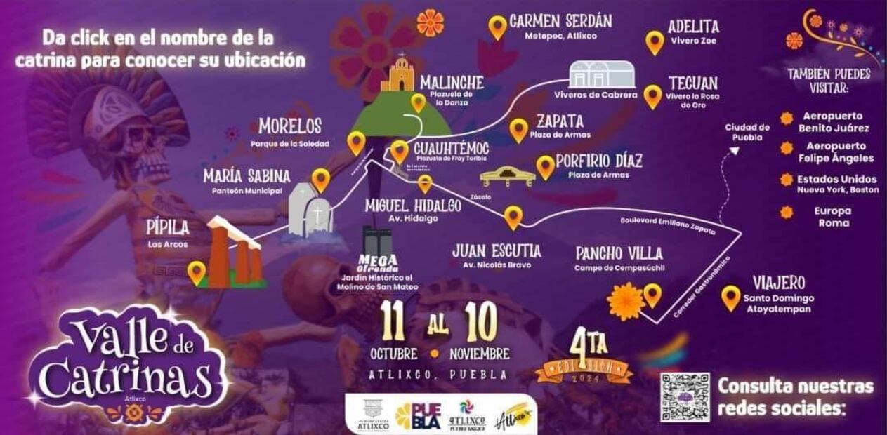 Conoce la ruta del Valle de las Catrinas de Atlixco, Puebla. Foto: Facebook Ayuntamiento de Atlixco.