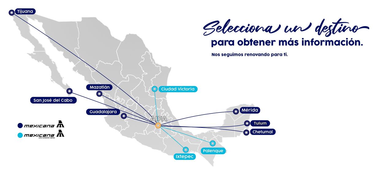 Estas son las rutas en las que todavía opera Mexicana de Aviación. Foto: Mexicana de Aviación