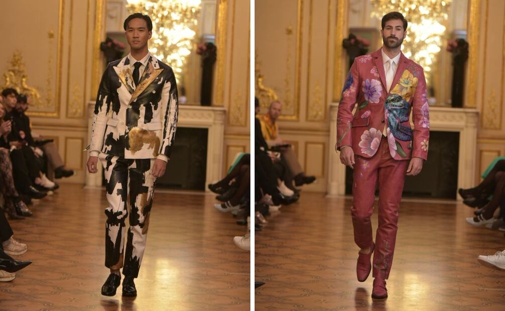 El traje elaborado en piel es el protagonista de la colección de Gilberto Brizuela. Foto: Especial
