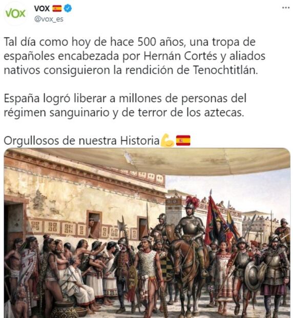 España liberó a millones del régimen sanguinario y de terror de los aztecas: Vox