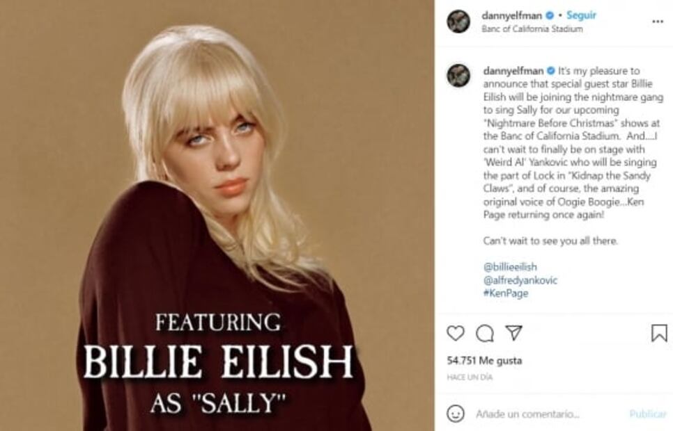 Billie Eilish será “Sally” de “El extraño mundo de Jack”