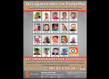 Fiscalía de Chiapas ofrece recompensa de 500 mil pesos por información para localizar a desaparecidos de Pantelhó