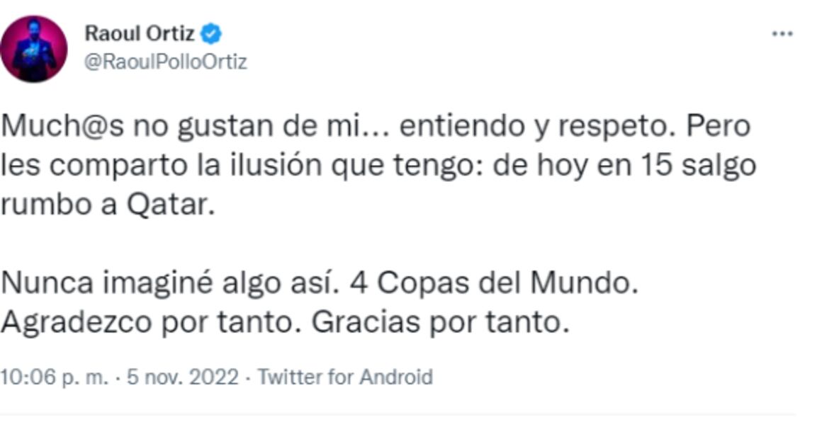 'Pollo' Ortiz confirma presencia en la Copa del Mundo de Qatar 2022