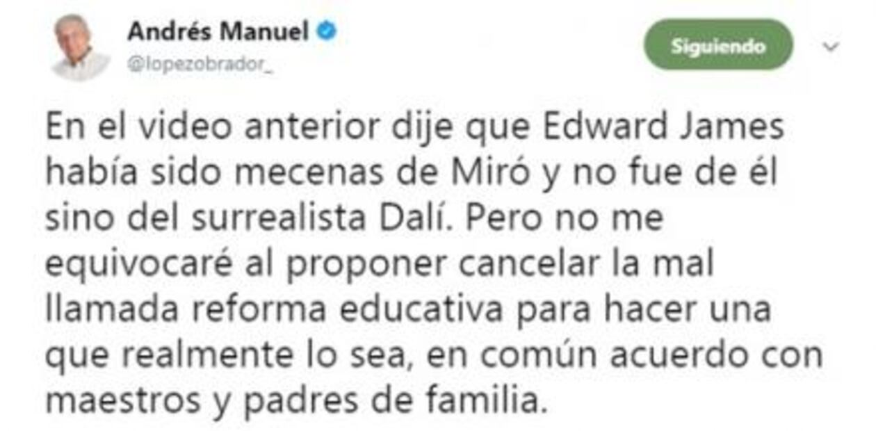 AMLO confunde a Miró con Dalí y luego corrige