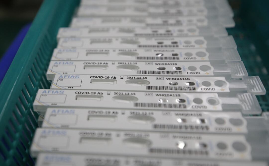 Antibody test cartridges of AFIAS COVID-19 Ab testing kit used in diagnosing the coronavirus move on a production line of the Boditech Med Inc. in Chuncheon, South Korea - Photo: Lee Jin-man/AP