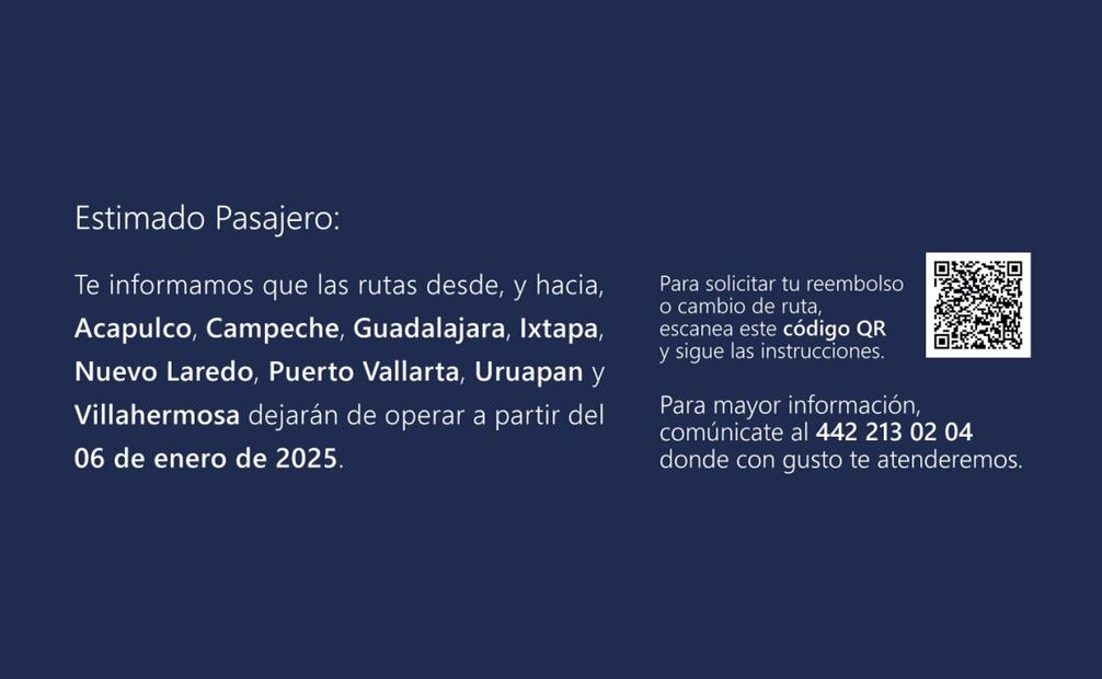 8 rutas de Mexicana de Aviación dejarán de operar a partir del 6 de enero (05/01/2025). Foto: Captura de pantalla