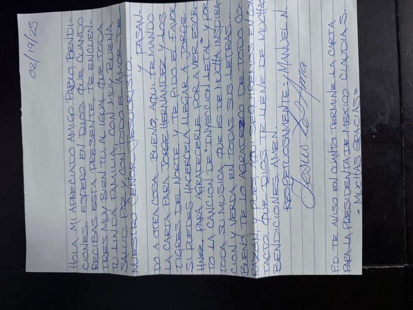 Carta de connacional condenado a pena de muerte en EU. Foto: Especial