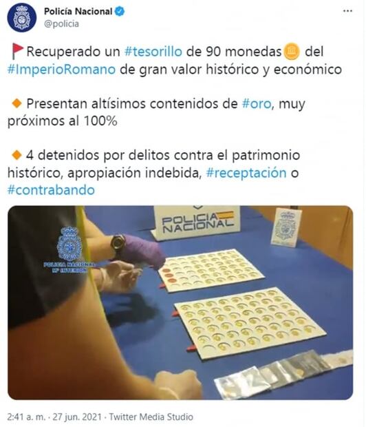 Buscadores de metales roban 90 monedas de oro del Imperio romano, ya fueron recuperadas