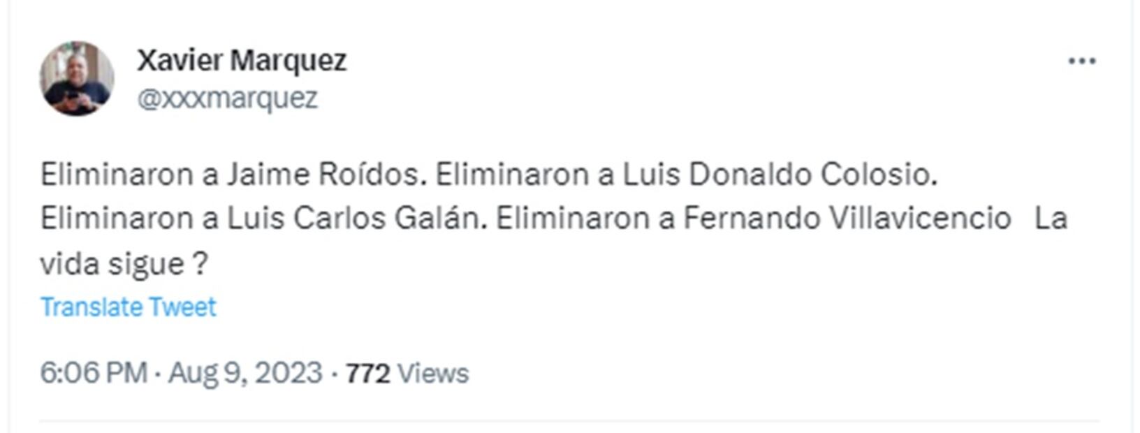Evocan a Colosio tras asesinato de Fernando Villavicencio en Ecuador. Foto: Twitter