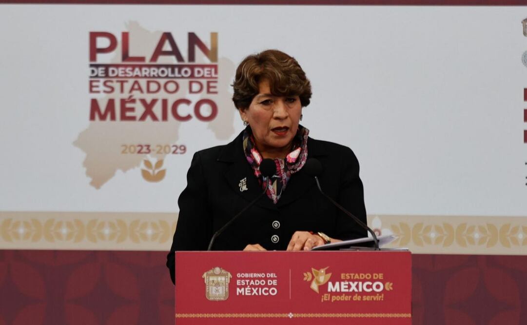Delfina Gómez, gobernadora del Estado de México, habla sobre el Plan de Desarrollo 2023 - 2029. Foto: Jorge Alvarado