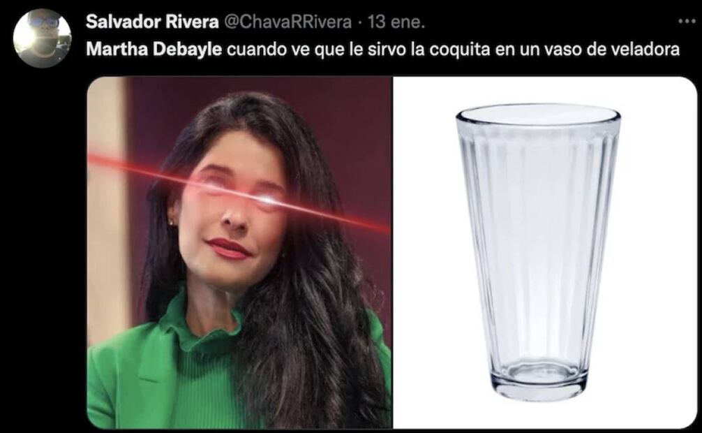 A inicios de 2023, los tips de la empresaria Martha Debayle para atender visitas fueron tendencia en redes sociales, donde dijo que las latas de refresco son feas y que prefiere cubrirlas con calcetines especiales. Los memes exponen el contraste entre la opinión de la también creadora de contenido y la del público. Foto: X.