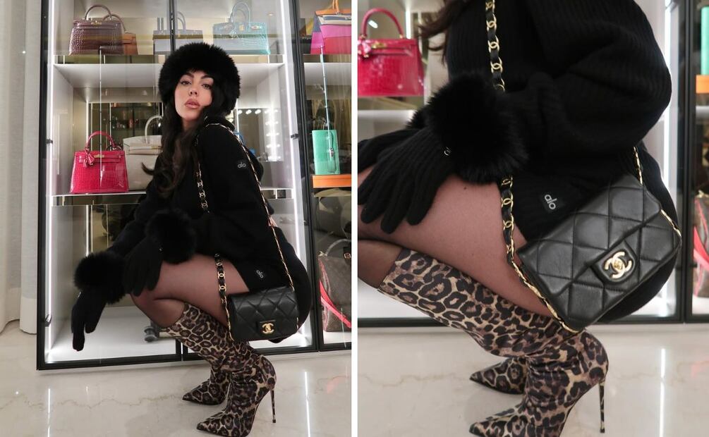 Las botas de leopardo elevan el look total black de Georgina Rodríguez. Foto: Instagram @georginagio