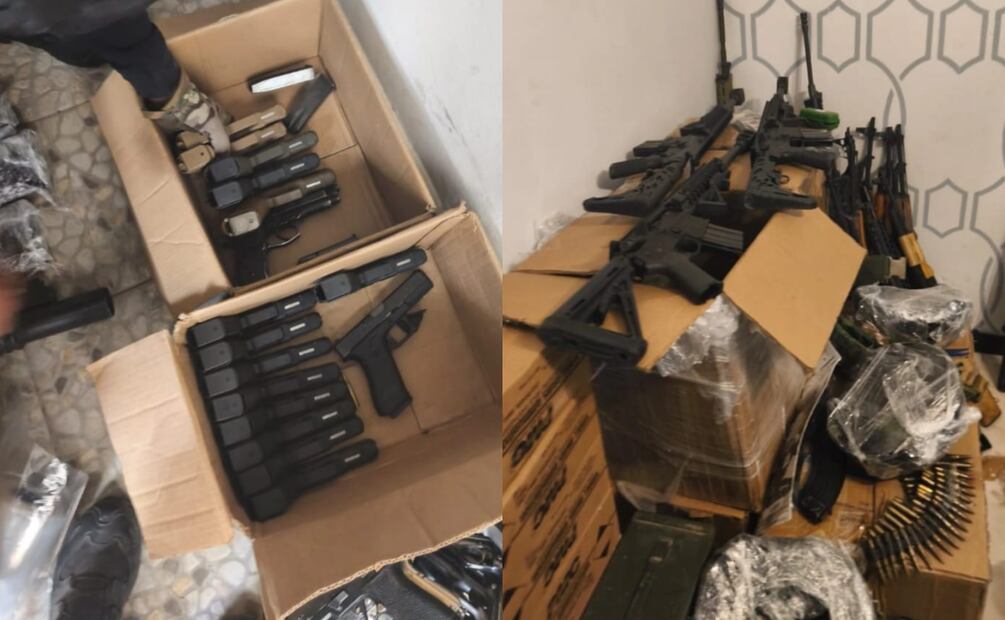 Armas aseguradas durante cateo en residencia asegurada en privada “Santa Margarita” en Culiacán (25/06/2025). Foto: Oficial