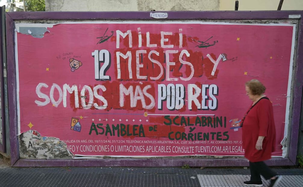 Tras el primer año de Javier Milei como presidente, ciudadanos argentinos protestan en las calles. (10/12/24) Foto: AFP