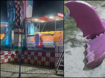 Con personas en él, juego mecánico se desbarata en Feria del Carmen en Campeche