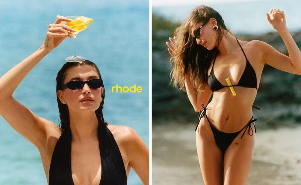 Hailey Bieber se mantiene como imagen de Rhode, tras la venta de la marca. Foto: Especial. Instagram @rhode @haileybieber