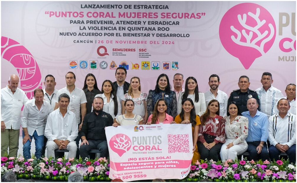 Lanzamiento de estrategia “Puntos Coral-Mujeres Seguras” en Quintana Roo (26/11/2024). Foto: X (@MaraLezama)