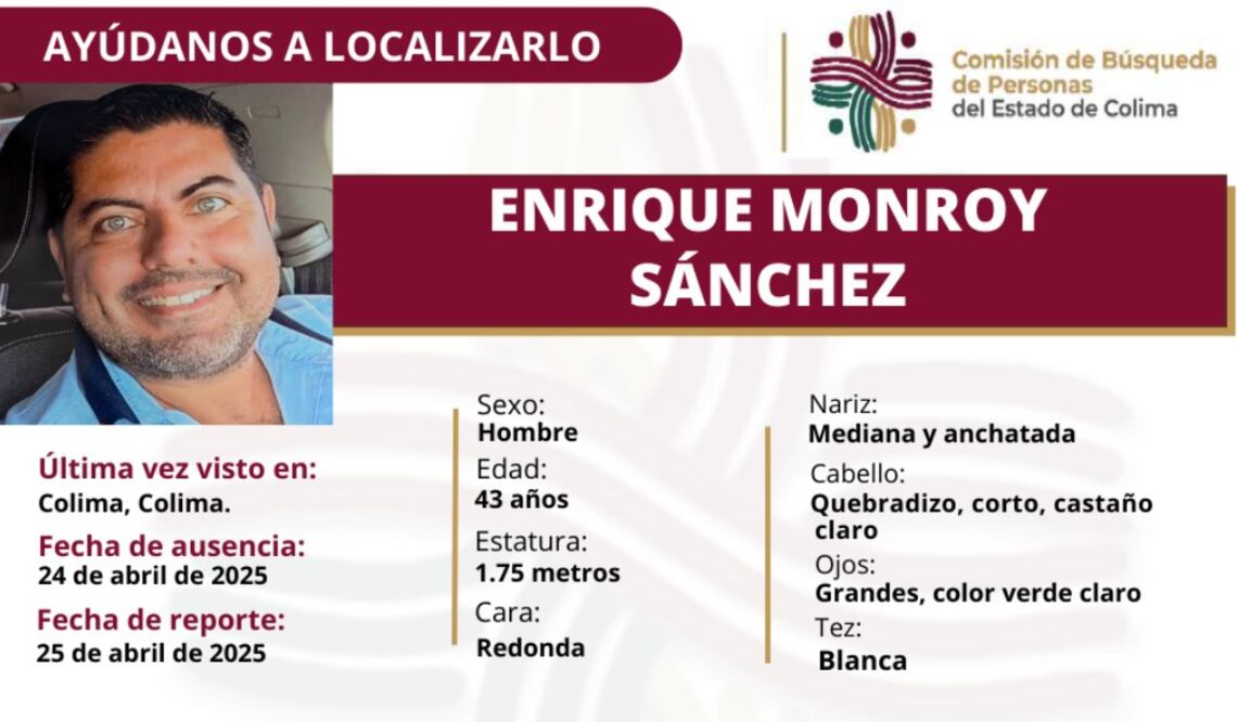 Hallan muerto a Enrique Monroy Sánchez, exalcalde de Villa de Álvarez, Colima. (Foto: especial)