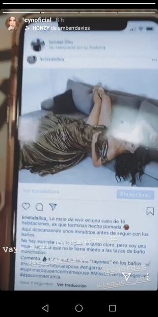 Kristal Silva “limpia” su casa usando vestido de gala