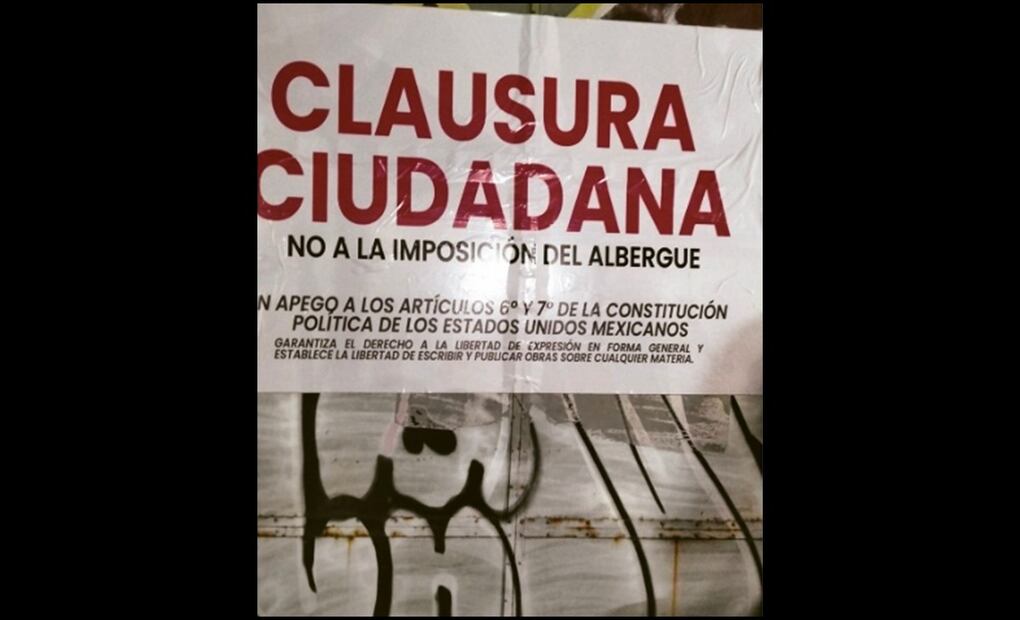 Un grupo de vecinos de la colonia Nueva Santa María en la alcaldía Azcapotzalco se manifestaron contra la construcción de un albergue para migrantes, el 19 de marzo de 2025. Foto: especial