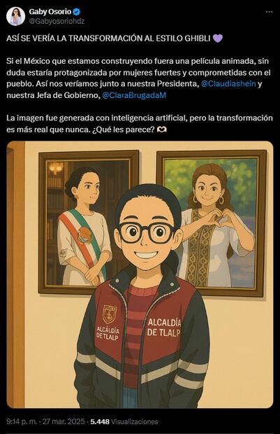 Gabriela Osorio estilo Ghibli. Foto: Tomada de X @Gabyosoriohdz