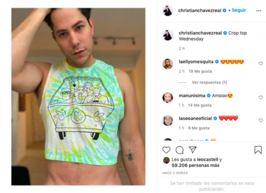 Moda sin género: Christian Chávez aparece en crop top en Instagram