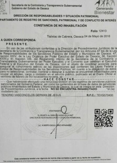Ex secretario de Salud de Oaxaca no está inhabilitado: Contraloría