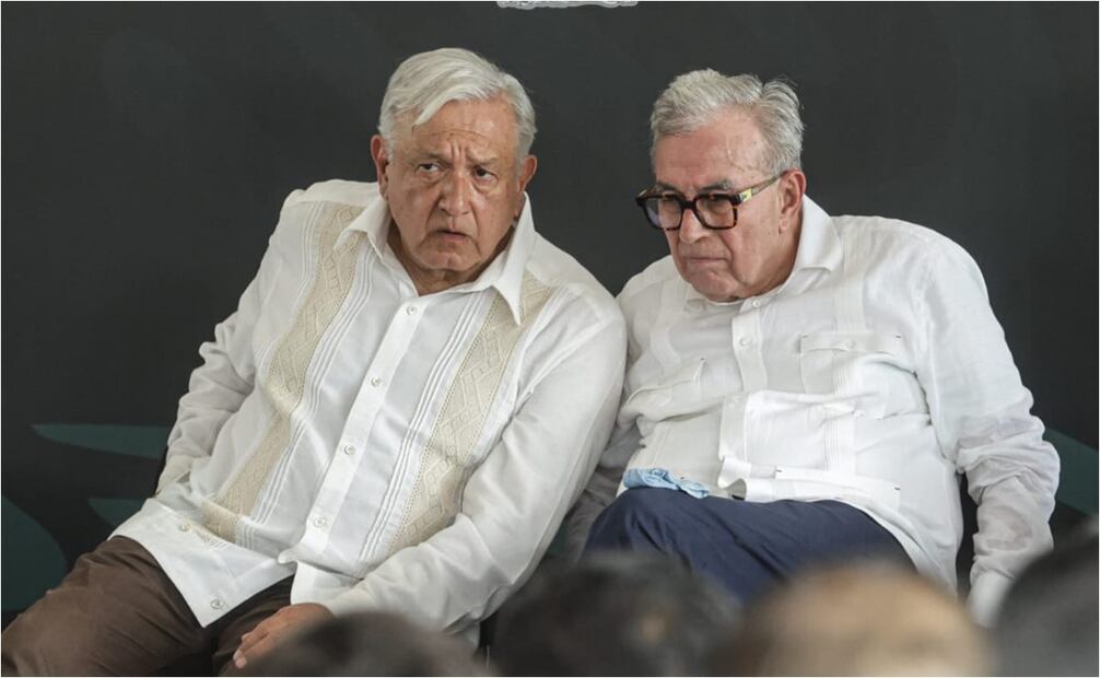 Rubén Rocha se deslindó de vínculos con El Mayo, en un evento con el presidente Andrés Manuel López Obrador y Claudia Sheinbaum. Foto: Gabriel Pano/