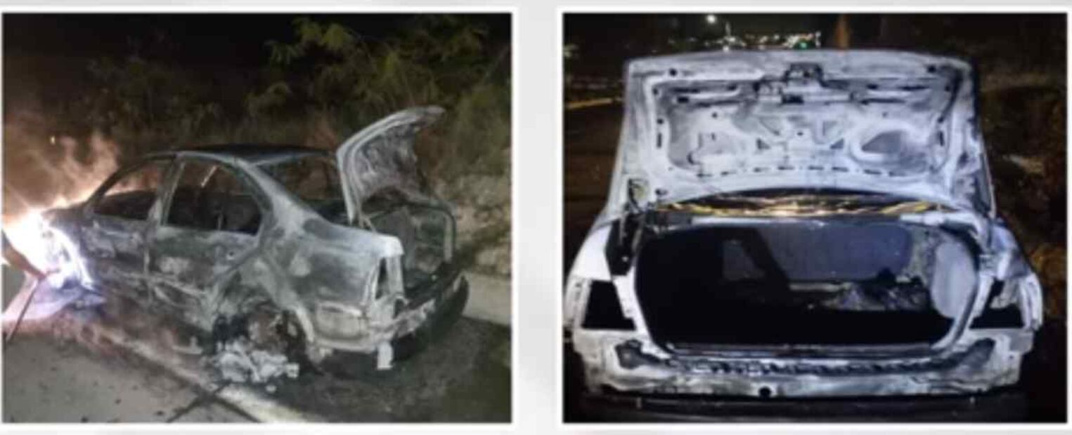 Vehículo hallado incendiándose sobre la carretera que va de Lagos de Moreno a Encarnación de Díaz; en su interior había restos humanos Foto: Especial
