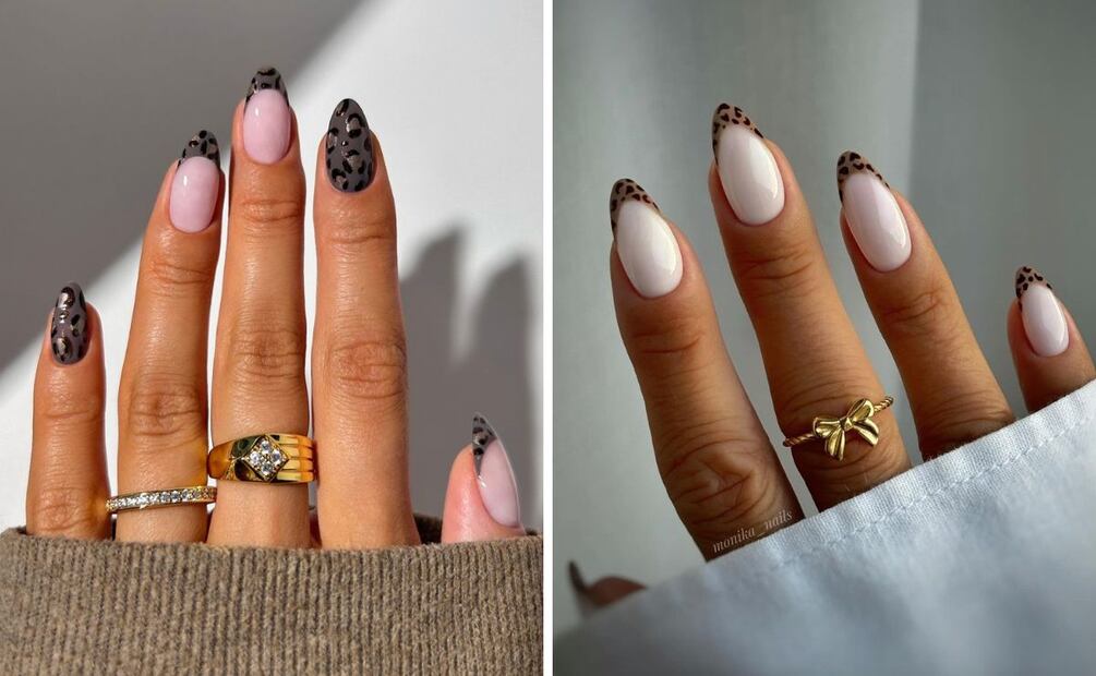 Cualquier patrón de animal print se puede llevar en uñas francesas. Foto: Instagram @thenaillologist @monika__nails